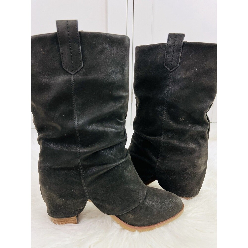 Dominique Nicole Britt Women Slouch Boots Black Suede Mid Calf Block Heel Size 6